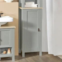 SoBuy Słupek łazienkowy z 1 drzwiami Jasnoszary 39x30x168cm BZR68-HG