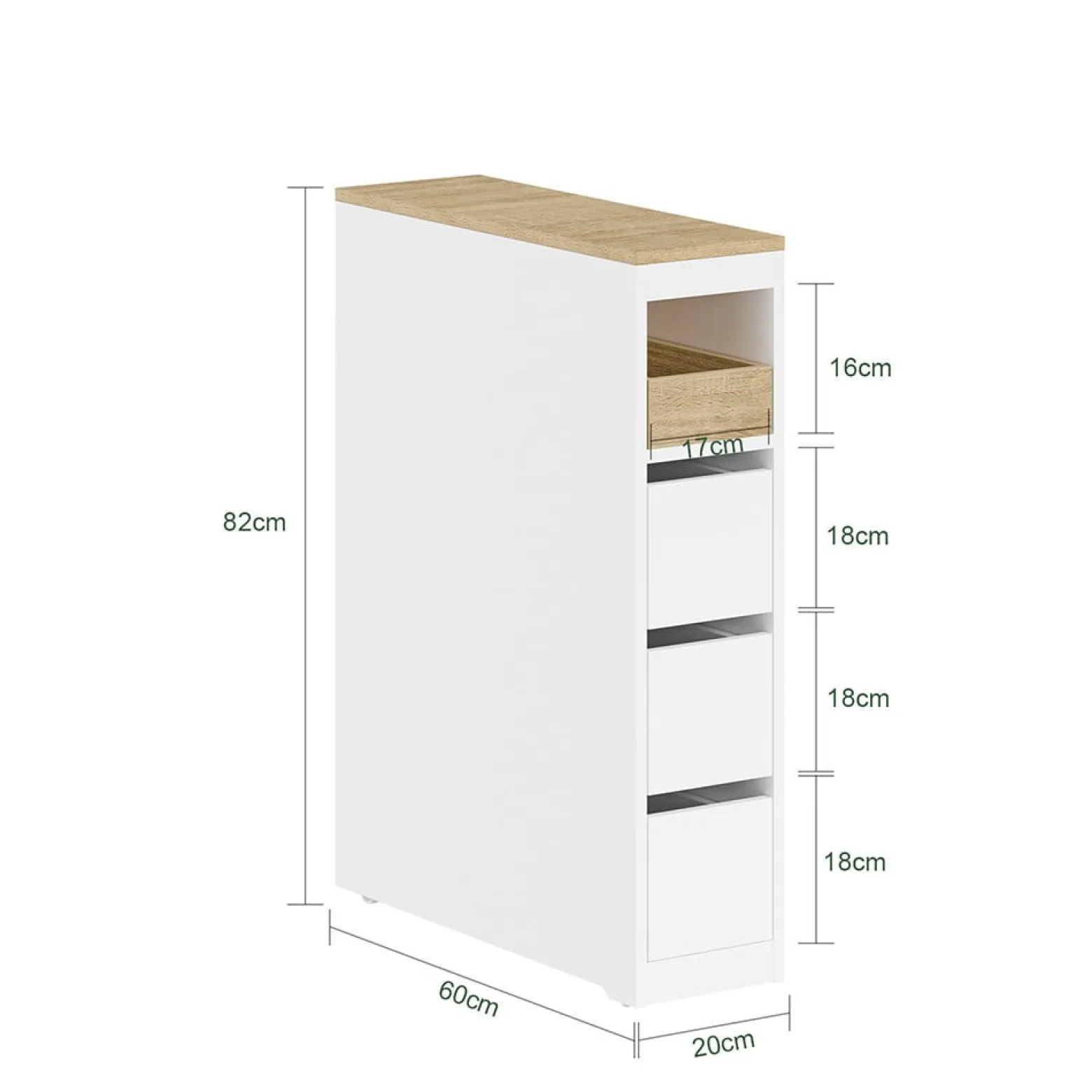SoBuy Szafka łazienkowa z 4 szufladami Biały 60x20x82cm BZR54-K-W
