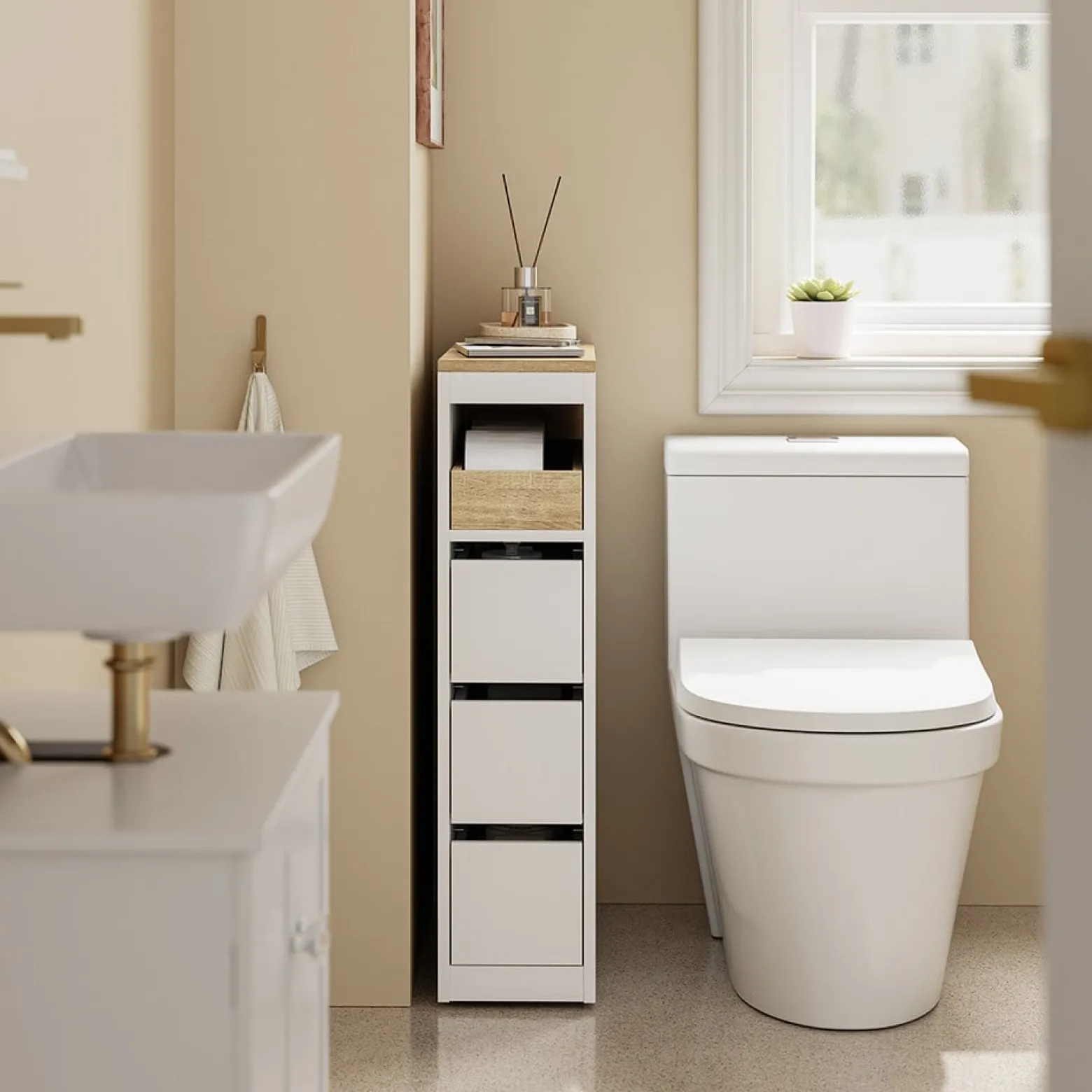 SoBuy Szafka łazienkowa z 4 szufladami Biały 60x20x82cm BZR54-K-W