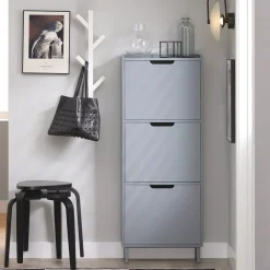 SoBuy Szafka na buty z 4 drzwiami Jasnoszary 50.3x19x129cm FSR151-H-HG