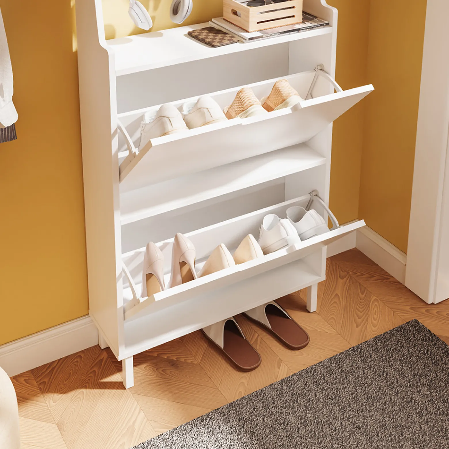 SoBuy Szafka na buty z 2 drzwiami Biały 60x19x119cm FSR221-W