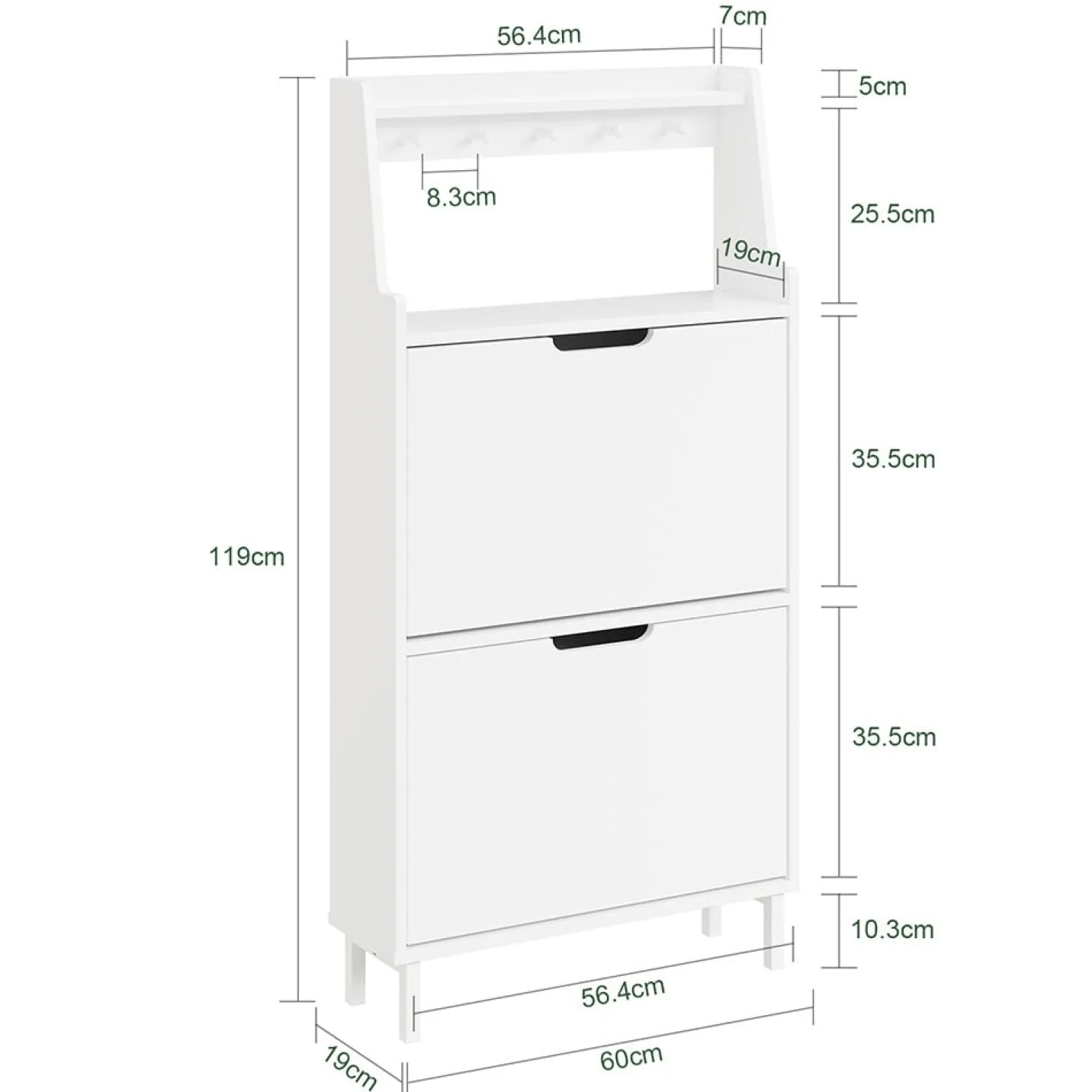 SoBuy Szafka na buty z 2 drzwiami Biały 60x19x119cm FSR221-W