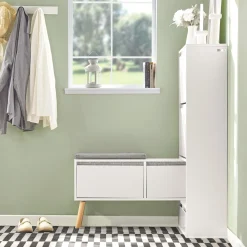 SoBuy Szafka na buty z 2 szufladami Biały 124x24x114.5cm FSR134-W
