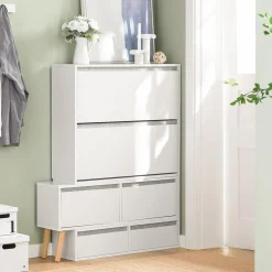 SoBuy Szafka na buty z 2 szufladami Biały 124x24x114.5cm FSR134-W