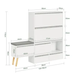 SoBuy Szafka na buty z 2 szufladami Biały 124x24x114.5cm FSR134-W
