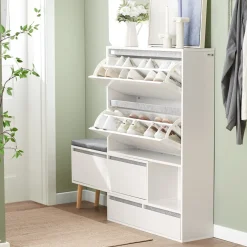 SoBuy Szafka na buty z 2 szufladami Biały 124x24x114.5cm FSR134-W