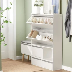 SoBuy Szafka na buty z 2 szufladami Biały 124x24x114.5cm FSR134-W