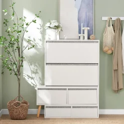 SoBuy Szafka na buty z 2 szufladami Biały 124x24x114.5cm FSR134-W
