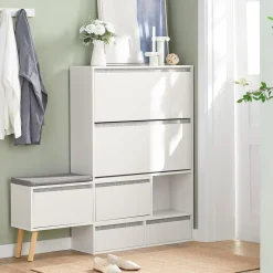 SoBuy Szafka na buty z 2 szufladami Biały 124x24x114.5cm FSR134-W