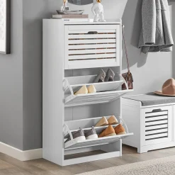 SoBuy Szafka na buty z trzema drzwiczkami Biały Nowoczesny FSR108-W