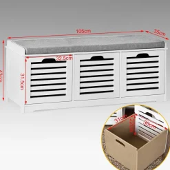 SoBuy Szafka na buty z trzema szufladami Biały 105x35x43cm FSR23-W