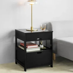 SoBuy Szafka nocna z 2 szufladami Czarny 45x37.5x55cm Nowoczesny FRG258-SCH