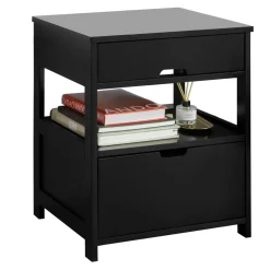 SoBuy Szafka nocna z 2 szufladami Czarny 45x37.5x55cm Nowoczesny FRG258-SCH