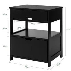 SoBuy Szafka nocna z 2 szufladami Czarny 45x37.5x55cm Nowoczesny FRG258-SCH