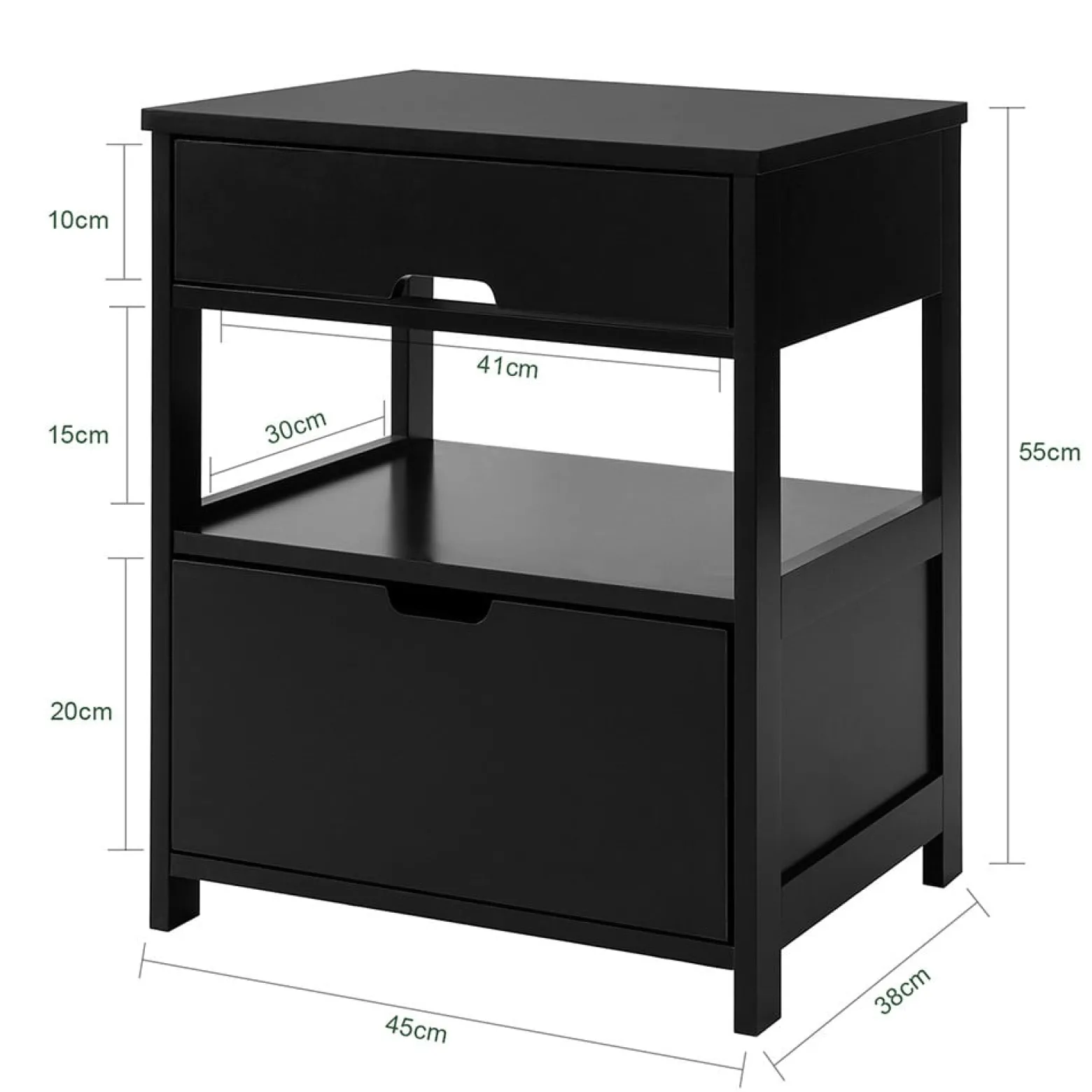 SoBuy Szafka nocna z 2 szufladami Czarny 45x37.5x55cm Nowoczesny FRG258-SCH