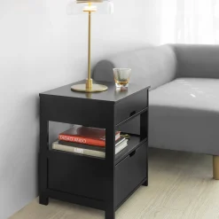 SoBuy Szafka nocna z 2 szufladami Czarny 45x37.5x55cm Nowoczesny FRG258-SCH