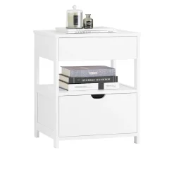 SoBuy Szafka nocna z 2 szufladami Biały 45x38x55.5cm Nowoczesny FRG258-II-W
