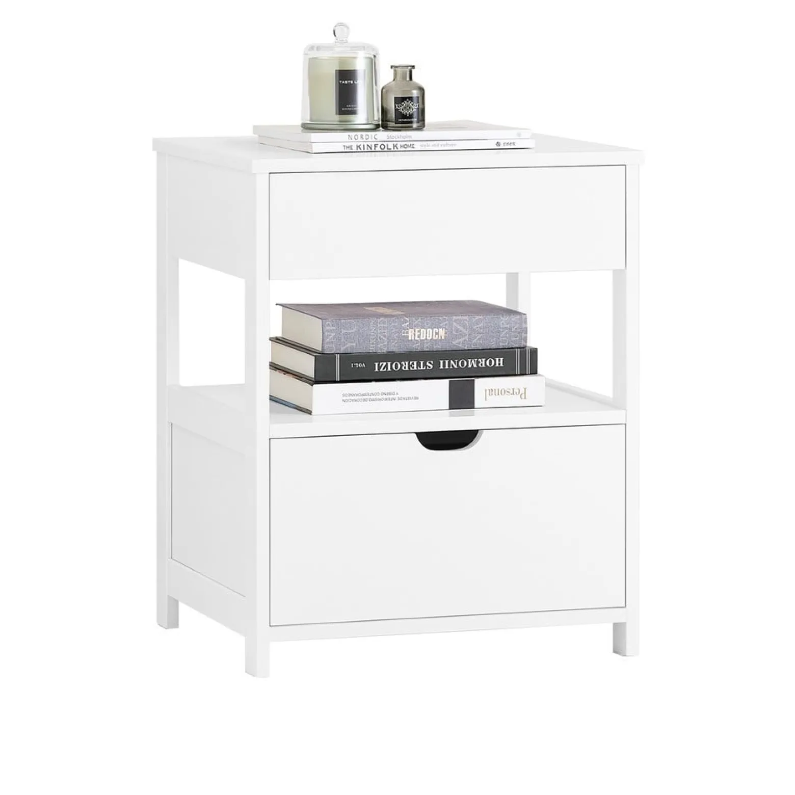 SoBuy Szafka nocna z 2 szufladami Biały 45x38x55.5cm Nowoczesny FRG258-II-W