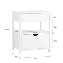 SoBuy Szafka nocna z 2 szufladami Biały 45x38x55.5cm Nowoczesny FRG258-II-W