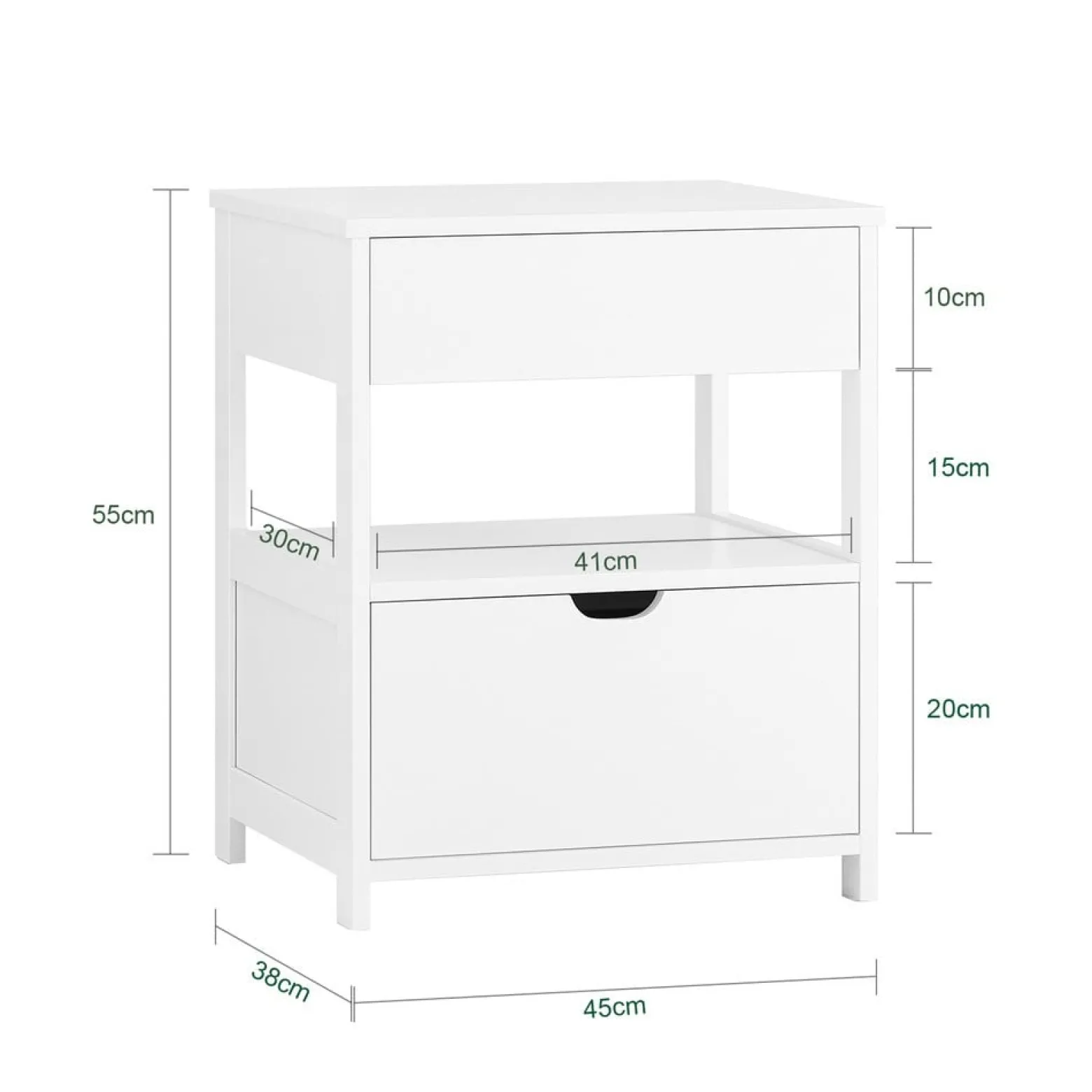 SoBuy Szafka nocna z 2 szufladami Biały 45x38x55.5cm Nowoczesny FRG258-II-W