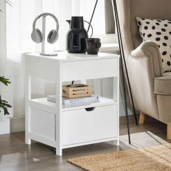 SoBuy Szafka nocna z 2 szufladami Biały 45x38x55.5cm Nowoczesny FRG258-II-W