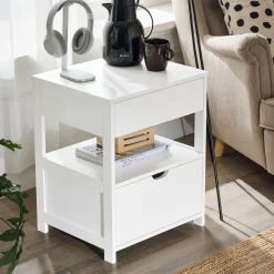 SoBuy Szafka nocna z 2 szufladami Biały 45x38x55.5cm Nowoczesny FRG258-II-W