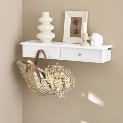 SoBuy Wieszak ścienny z 2 szufladami Biały Vintage FRG43-W