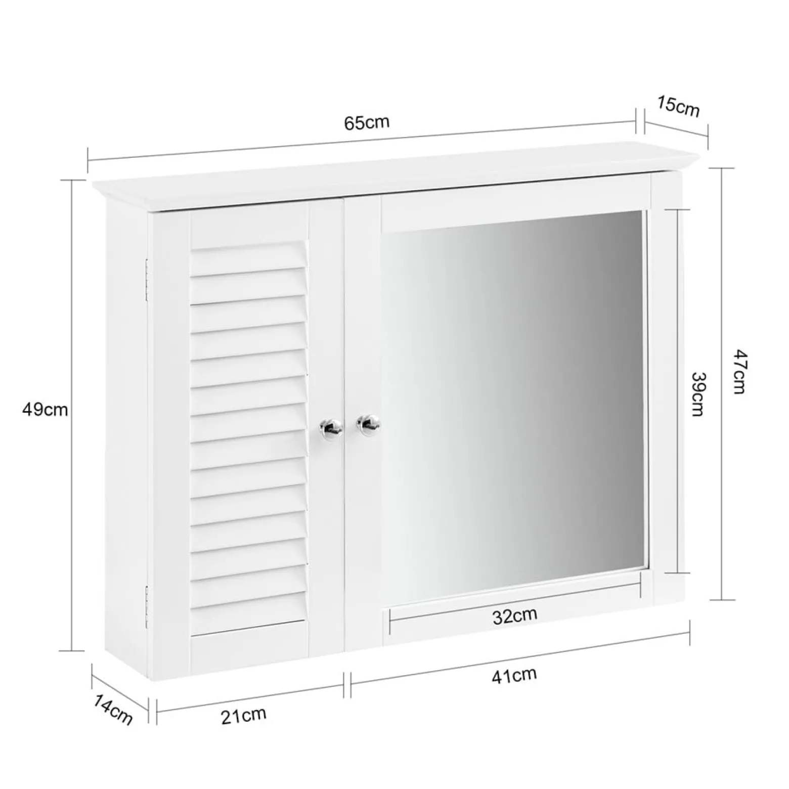 SoBuy Wisząca szafka z 2 drzwiczkami Biały 65x14x49cm BZR55-W