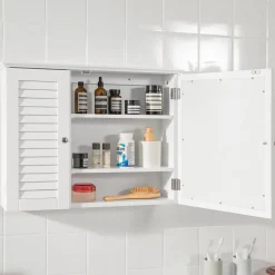 SoBuy Wisząca szafka z 2 drzwiczkami Biały 65x14x49cm BZR55-W