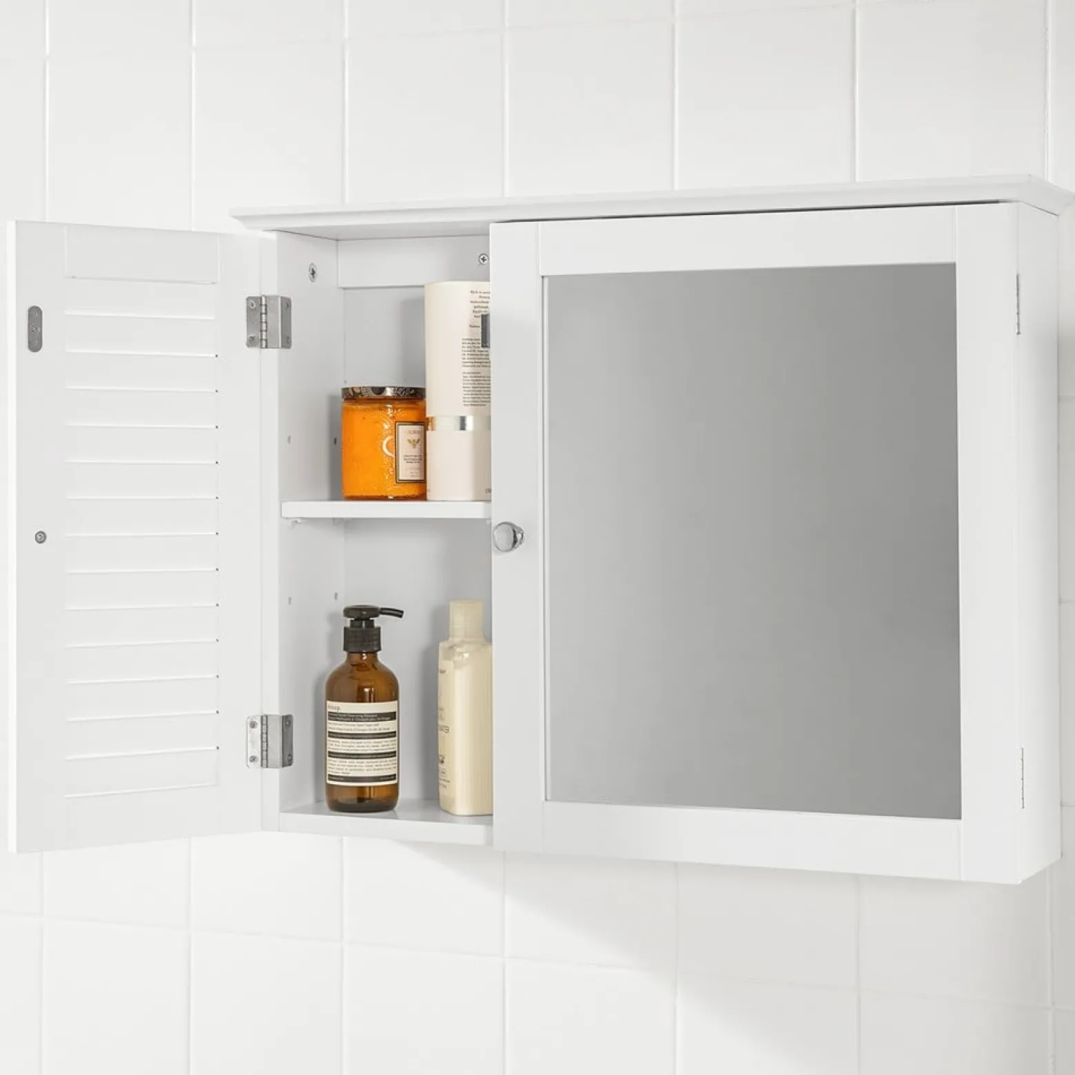 SoBuy Wisząca szafka z 2 drzwiczkami Biały 65x14x49cm BZR55-W