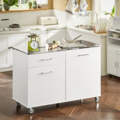 SoBuy Wyspa kuchenna z jedną szufladą Biały 120x56x90.5cm FKW117-W