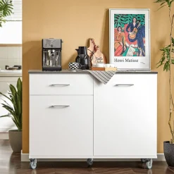 SoBuy Wyspa kuchenna z jedną szufladą Biały 120x56x90.5cm FKW117-W