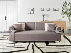 Sofa 3-osobowa ze stolikami brązowa