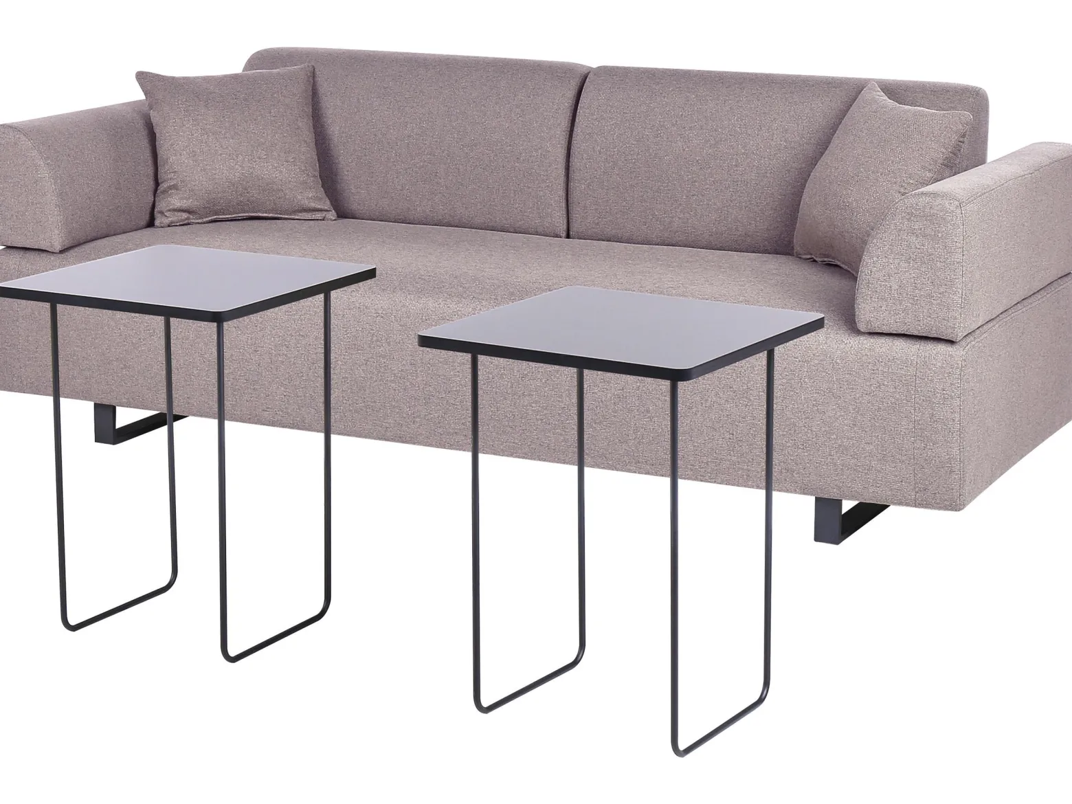 Sofa 3-osobowa ze stolikami brązowa