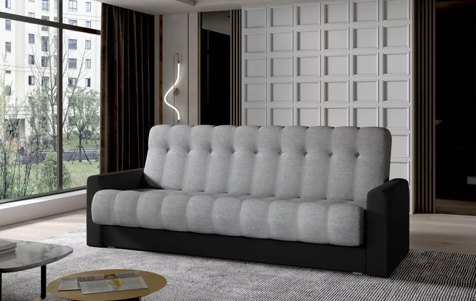 Sofa rozkładana z funkcją spania GARETT szara/czarna