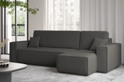 Sofa w kształcie L BEST, tkanina Abriamo, Grafitowy Prawostronny