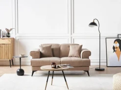 Sofa dwuosobowa tapicerowana jasnobrązowa