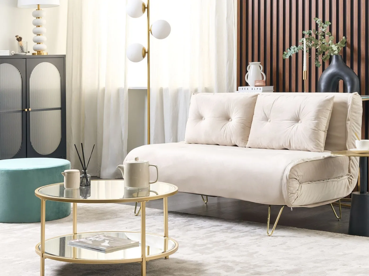 Sofa kanapa dwuosobowa welur beżowa