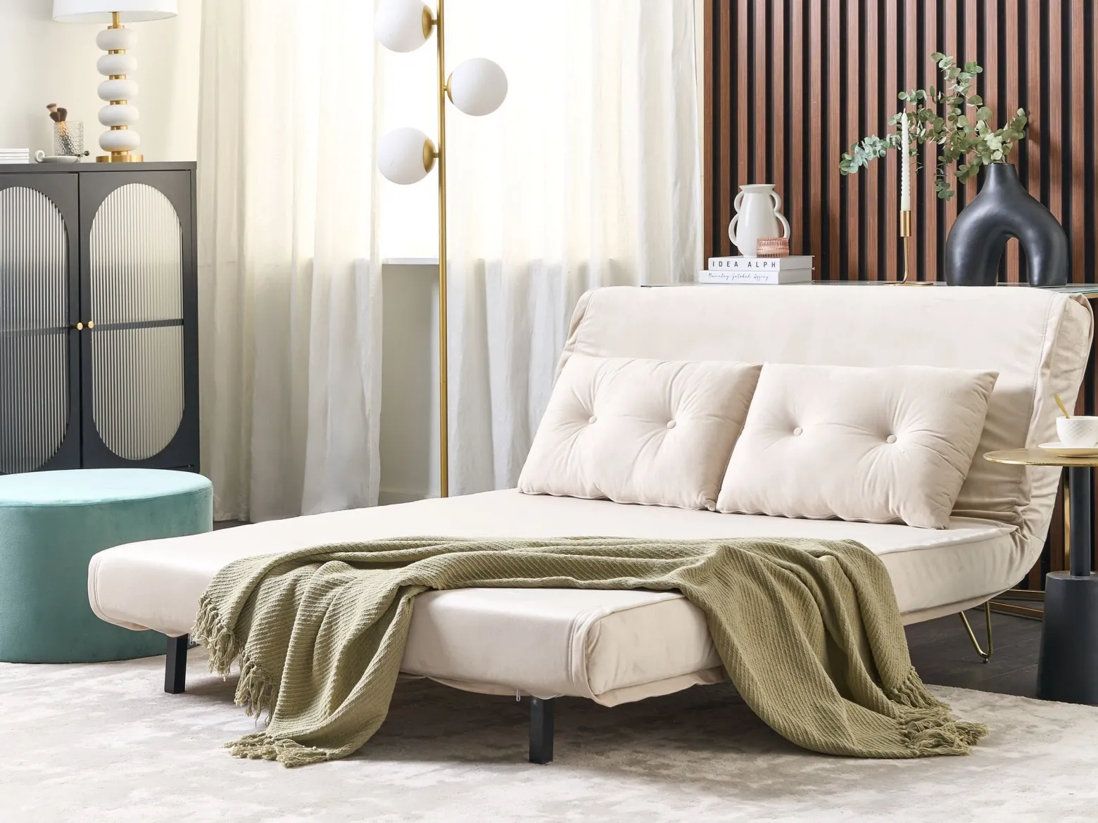 Sofa kanapa dwuosobowa welur beżowa