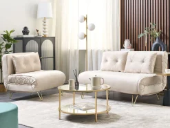 Sofa kanapa dwuosobowa welur beżowa