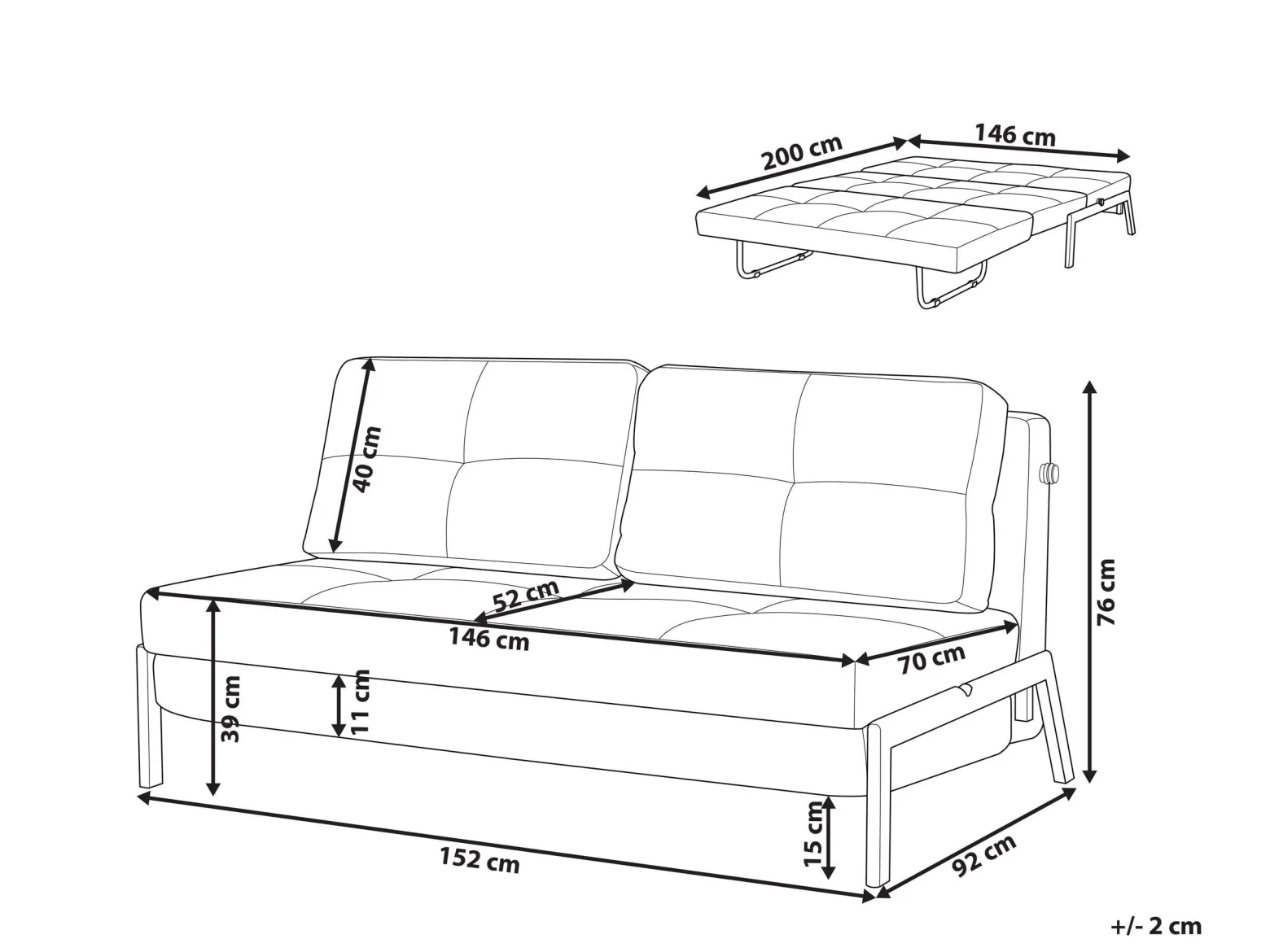 Sofa kanapa rozkładana 2-osobowa szara