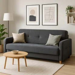 Sofa Kanapa Rozkładana z Funkcją Spania Wersalka Dwuosobowa Szara CUBA