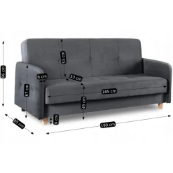 Sofa Kanapa Rozkładana z Funkcją Spania Wersalka Dwuosobowa Szara CUBA
