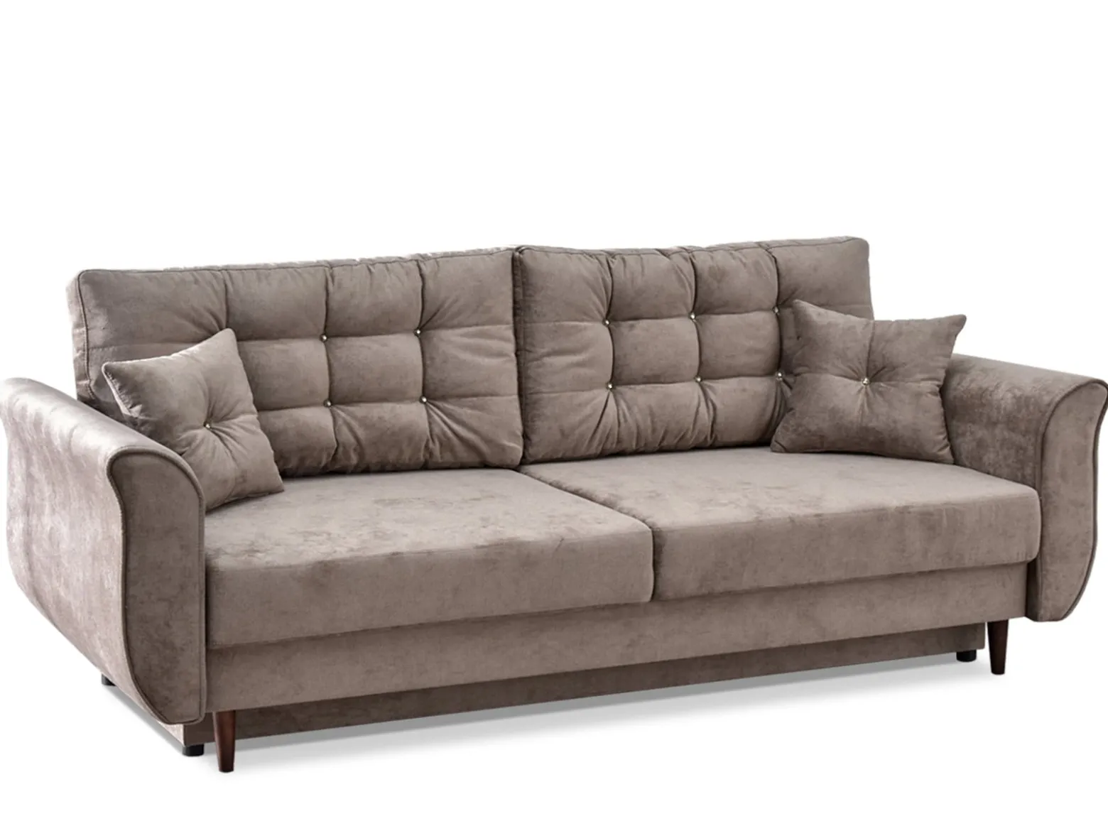 Sofa Lanti Beżowy Welur, Podstawa Orzech