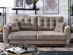 Sofa Lanti Beżowy Welur, Podstawa Orzech