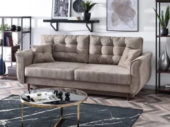 Sofa Lanti Beżowy Welur, Podstawa Orzech