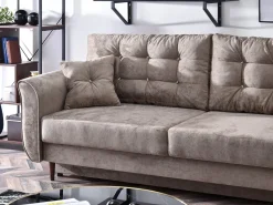 Sofa Lanti Beżowy Welur, Podstawa Orzech