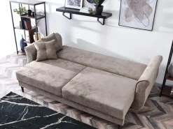 Sofa Lanti Beżowy Welur, Podstawa Orzech