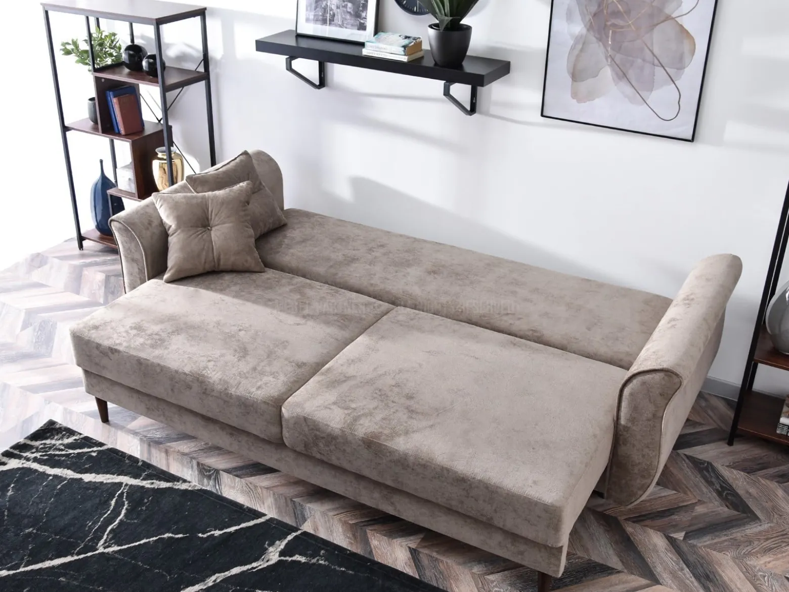 Sofa Lanti Beżowy Welur, Podstawa Orzech