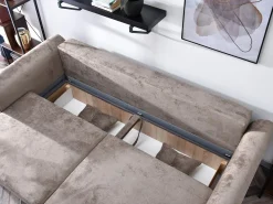 Sofa Lanti Beżowy Welur, Podstawa Orzech